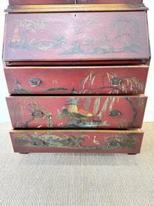 An Antique Red Chinoiserie Bookcase Cabinet or Hutch