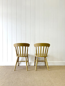 A Vintage Set of 4 Mustard Slat Back Chairs