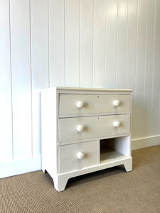 An Antique English Cream Painted Chest of Drawers Dresser c1890