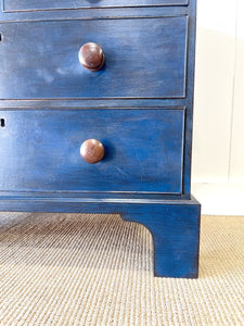 An Antique English Cobalt Blue Painted Pine Chest of Drawers Dresser c1890