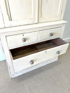 A Good Painted 19th Century English Pine Linen Press Housekeepers Cupboard