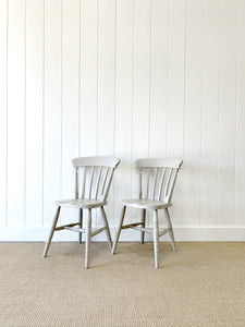 A Pair of 2 Vintage Slatback Chairs in French Grey