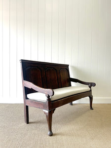 A Good 19th Century English Oak Settle with Freshly Upholstered Seat