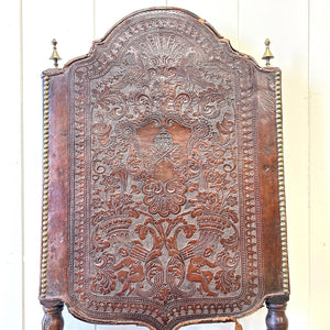 17th Cenutry Iberian or English Walnut Side Chair w/Richly Tooled and Studded Leather Seat & Back