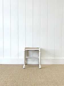 A Vintage English Wooden Stool with Rush Seat