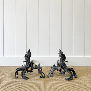 A Well Modeled Pair of Louis XV style Rococo Andirons