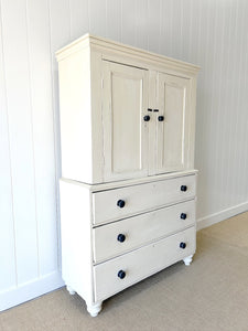 A Good Painted 19th Century English Pine Linen Press Housekeepers Cupboard