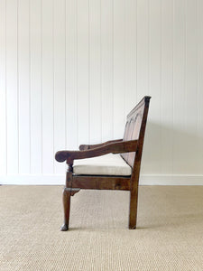 A Good 19th Century English Oak Settle with Freshly Upholstered Seat