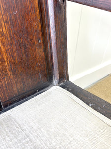 A Good 19th Century English Oak Settle with Freshly Upholstered Seat