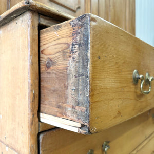 A 19th Century English Pine Linen Press Cupboard with Brass Hardware