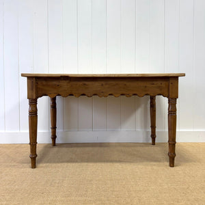 An Antique English Country Pine 4.5 ft Kitchen Dining Table with Scalloped Apron c1890