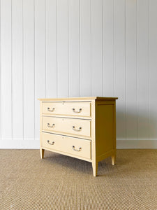 An Antique English Yellow Painted Pine Chest of Drawers Dresser c1890