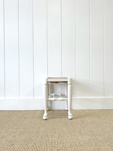 A Vintage English Wooden Stool with Rush Seat