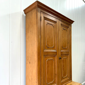 A 19th Century English Pine Linen Press Cupboard with Brass Hardware