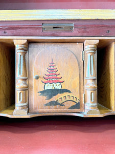 An Antique Red Chinoiserie Bookcase Cabinet or Hutch