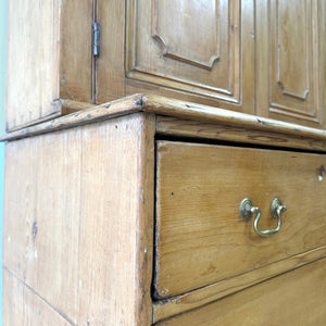 A 19th Century English Pine Linen Press Cupboard with Brass Hardware