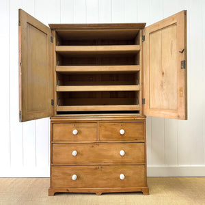 A 19th Century English Pine Linen Press Cupboard with Porcelain Knobs