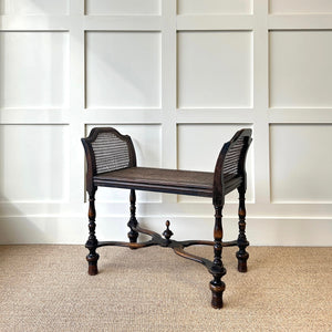 A Sturdy Antique English Caned Small Bench