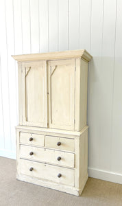 A Good Painted 19th Century English Pine Linen Press Housekeepers Cupboard