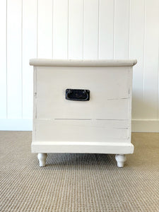 A Rustic Cream Painted English Pine Blanket Box or Coffee Table With Iron Handles