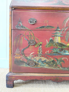 An Antique Red Chinoiserie Bookcase Cabinet or Hutch