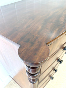 A Large Antique English Bow Front Mahogany Chest of Drawers