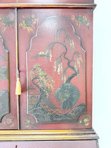 An Antique Red Chinoiserie Bookcase Cabinet or Hutch