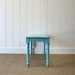 Antique English Country Pine Painted Blue Console Table c1890