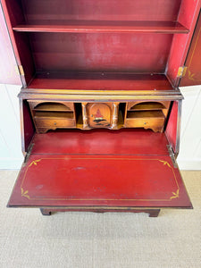 An Antique Red Chinoiserie Bookcase Cabinet or Hutch