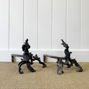 A Well Modeled Pair of Louis XV style Rococo Andirons