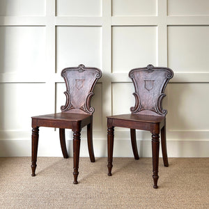 A Pair of Scottish William IV Oak Carved Hall Chairs