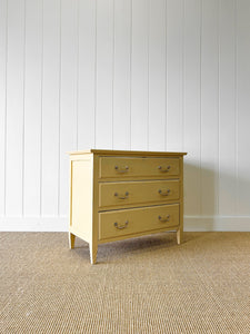 An Antique English Yellow Painted Pine Chest of Drawers Dresser c1890