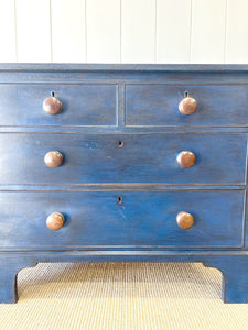 An Antique English Cobalt Blue Painted Pine Chest of Drawers Dresser c1890