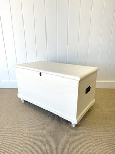 A Rustic Cream Painted English Pine Blanket Box or Coffee Table With Iron Handles