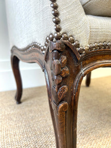 An Antique French Arm Chair with New Kravet Linen Upholstery