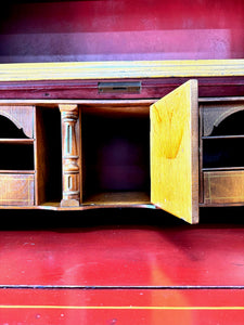 An Antique Red Chinoiserie Bookcase Cabinet or Hutch