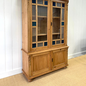 A Large French 19th Century Style Pine Bookcase with Glazed Doors