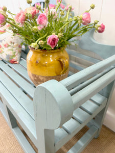 An Antique Robin's Egg Blue Painted Lutyens Garden Bench