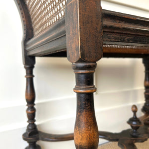 A Sturdy Antique English Caned Small Bench