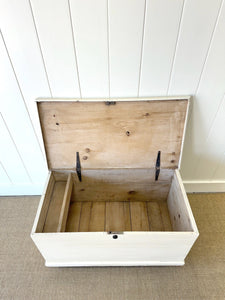 A Rustic Cream Painted English Pine Blanket Box or Coffee Table With Iron Handles