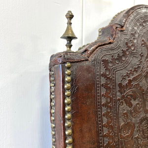 17th Cenutry Iberian or English Walnut Side Chair w/Richly Tooled and Studded Leather Seat & Back