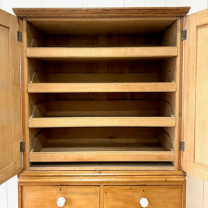 A 19th Century English Pine Linen Press Cupboard with Porcelain Knobs