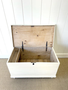 A Rustic Cream Painted English Pine Blanket Box or Coffee Table With Iron Handles