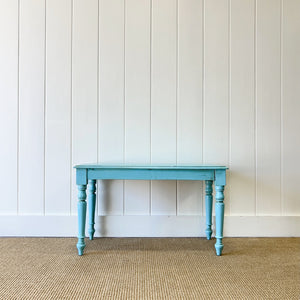 Antique English Country Pine Painted Blue Console Table c1890