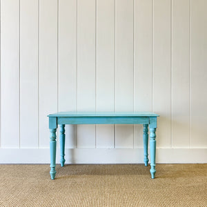 Antique English Country Pine Painted Blue Console Table c1890