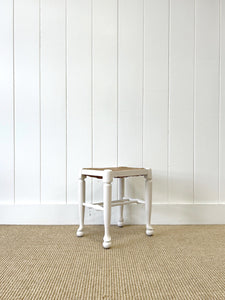 A Vintage English Wooden Stool with Rush Seat