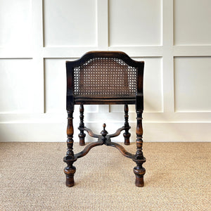 A Sturdy Antique English Caned Small Bench