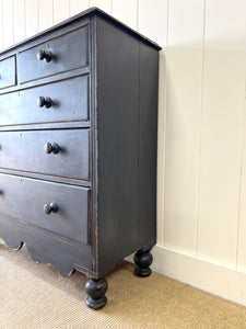 An Ebonized Antique English Pine Chest of Drawers or Dresser