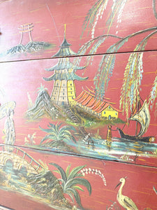 An Antique Red Chinoiserie Bookcase Cabinet or Hutch