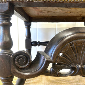 17th Cenutry Iberian or English Walnut Side Chair w/Richly Tooled and Studded Leather Seat & Back